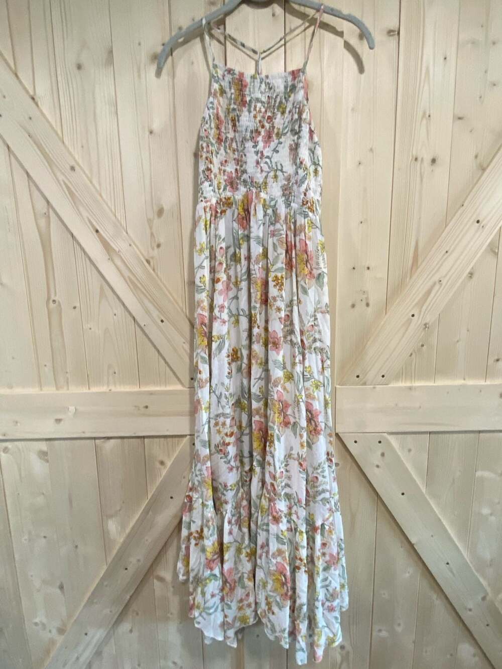 Free People Heat Wave Floral Print High-Low Smocked Maxi Dress
